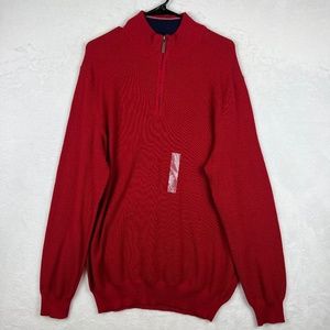 Club Room 1/4 Zip Textured Cotton Pullover Sweater Mens XL Red Long Sleeve